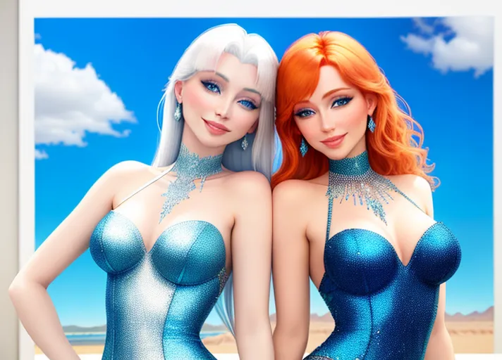 beautiful auburn haired Queen Anna in green and her platinum haired Sister, Elsa, in blue, with their beautiful sapphire eyes, visit dazzling Las Vegas. Their warm sweet smiles brightening every day.