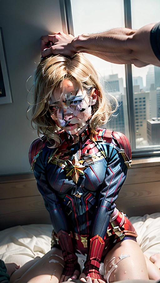 (((actress Brie Larson))), an pornographic portrait of, Brie Larson, ((as a Her character caption marvel)), ((most accurate photo of Brie Larson face)),
(Hypnotized), (photo realistic:1.37), (modern artwork), 1female, (perky tits, fit, athletic), glistening skin, pale skin, ((extremely messy hair in a bob cut
)), ((shocked confused expression on face)), (dark lighting), (((wearing a torn up captain marvel suit ))), perfect tits, legs spread wide, showing pussy, tits out, arched back, ((looking right at the camera)), getting her hair pulled, (((showing her face to viewer))), ( crying tears, sobbing), ((half way undressed, exposing breasts)), (((on her back))), ((<lora:headpat:1>)), ((worst day of her life)), ((blushing)), (being black mailed), pulling her own top down to show the viewer her tits, (((grabbing the viewers arm))), cold nose, ((back pressed into bed)), ((holding mouth wide open for the viewer)), (((a man reaching out and grabbing her by the throat))),
(((covered in cum))), ((dress ripped and torn)), messy hair, ((cum dripping out of her mouth)), (cum slut), cloths pulled off,
((best quality)), <lora:dpmg_add_detail:0.5>, beautiful,(high resolution), (((masterpiece))), (uhd), (8k), ((sharp focus)), <lora:plVOer6ObyM_epiCRealismHelper:1>