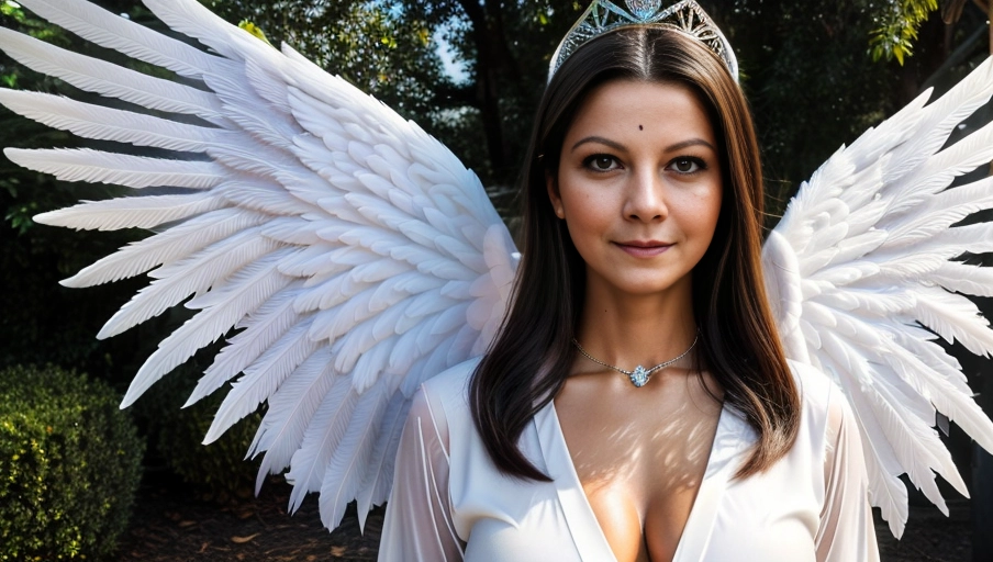 a 64k high detailed photo of body shot of straight Female HDR Professional ((In clothing))) ((Has Attire)) Godly Ultra Detailed Best Quality Most Detailed ((Angel Wings)) Angelic Lighting Love Hope Magic casting Crown Smiling Queen happy Glory Warrior Angels Angelics Positivity Happiness ecstasy enraptured sweaty saving God Royalty Morality Goodness True Good Power Force Authority Ethical Saviour orgasm face Halo short Hair Always and Forever Sentimental in heat hot ultra hot best best lighting tantric Neutral Brilliant Logical Compassionate Perfect Perfection Exciting Integrity Winged Courage Purity Harmony Beauty mark on upper lip ((Female)) Ethereal Lighting Celestial Lighting (((With Clothes))) ((With God Item)) ((God Tech)) with items of power God Wings