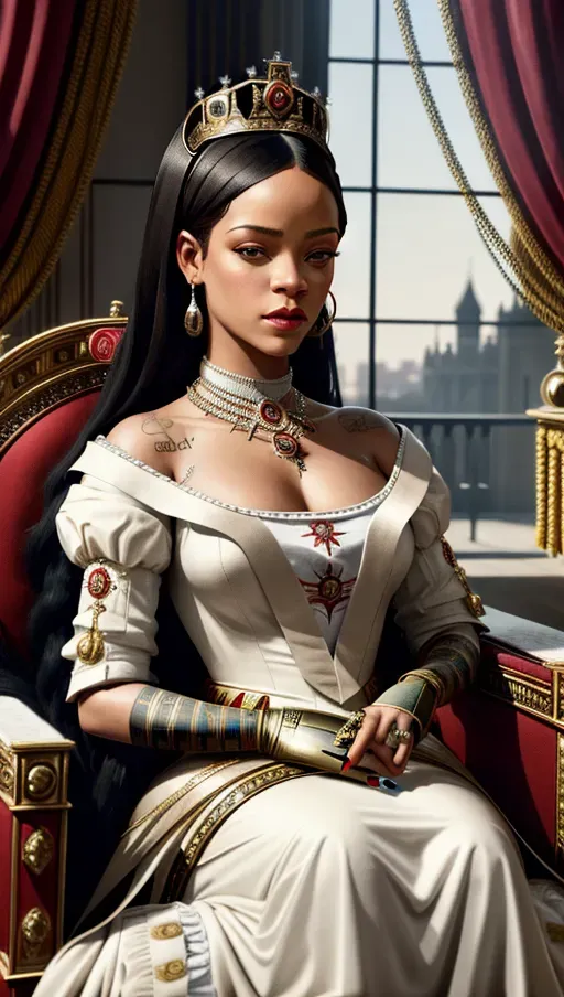 8k High resolution photoreal photography of Rihanna, as queen Victoria,