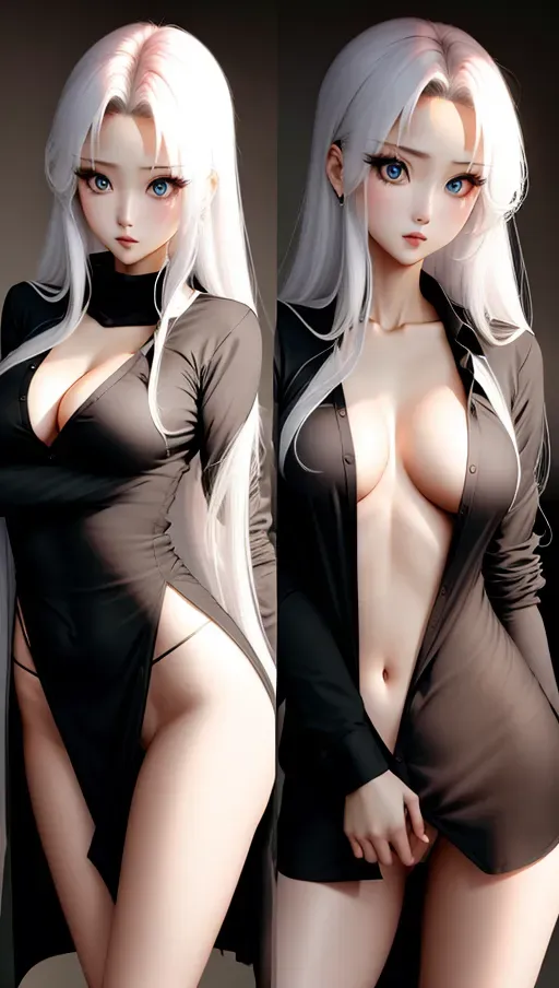 long shirt,no pants,no underwear, unkempt,sexual pose,large beautiful eyes, slender
