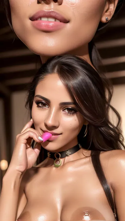 A 8k resolution photo shot of a beautiful woman, very compassionate and friendly, (pretty teeth), ((detailed hair features)),(((detailed facial features))),((detailed body features)),(detailed arms features),(extremely textured skin),((beautiful lips)),((highly detailed)), ((pretty vagina)), ((legs spread)), wearing a choker, sipping a margarita