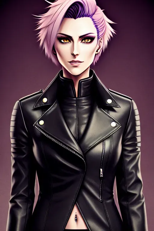 Dopamine Girl Anime Style Human Cyborg Glowing Eyes Dark Leather