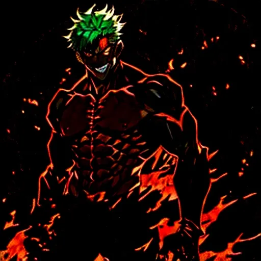 demon red shadow werewolf male alpha male wolf, werewolf, the wolf , showing off bloody knife, blood on face, grinning, smiling , big demon wings, heterochromia , white right eye, high school clothing, auburn antenna spikey hair disney prince messy medium length light auburn hair, green bright eye , athletic build strong and fit bodytype in prime , leader of the team headstrong looking, no facial hair, cloaked in shadow darkness, masterpiece