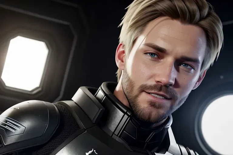 a concept art of,Felix Kjellberg, light freckles, empty hands, in a sci-fi movie, in black tactical pants, black military armor, combat boots, confident smile, five fingers per hand, dirty face,textured skin,cgsociety,8k, unreal engine, highly detailed, artstation, deviantart, cinematic, centered, medium close up, 8k, studio lighting, head in frame, long neck, entire head in frame, hyper-realistic