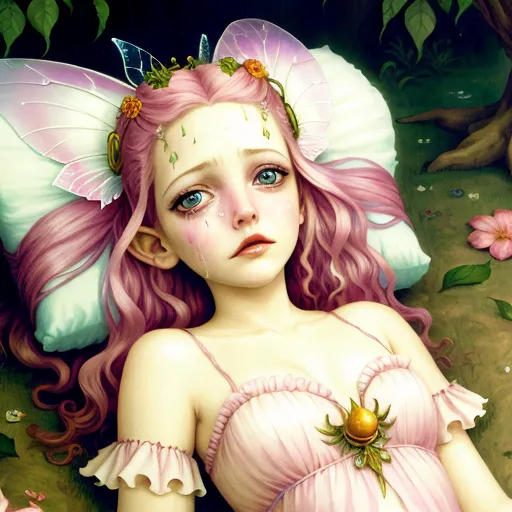 Fairy princess Drew Barrymore. sedated. slumped. disheveled - AI Art by ...