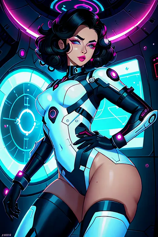 A futuristic doctor, the year is 3100, very revealing uniform, half naked, Asian white mix, medium curly brunette hair, dark eyebrows, cyber implants, pink heart shaped eyes, cute nose, strong cheeks, full pink lips, cute chin, futuristic navy uniform with skirt, curvy figure, thicc waist, nice cake ass, full thighs, aroused clit, throbbing pussy, throbbing anus, she is showing off her ass to me, in the medical bay of a star ship, she wants me to fuck her, she is cute, sexual, submissive, high definition, 4k quality, excellent lighting, great shading, pristine detail, very clear picture, beautiful vibrant colors, accurate at lower prompt guidence, ultra realistic, five fingers per hand.