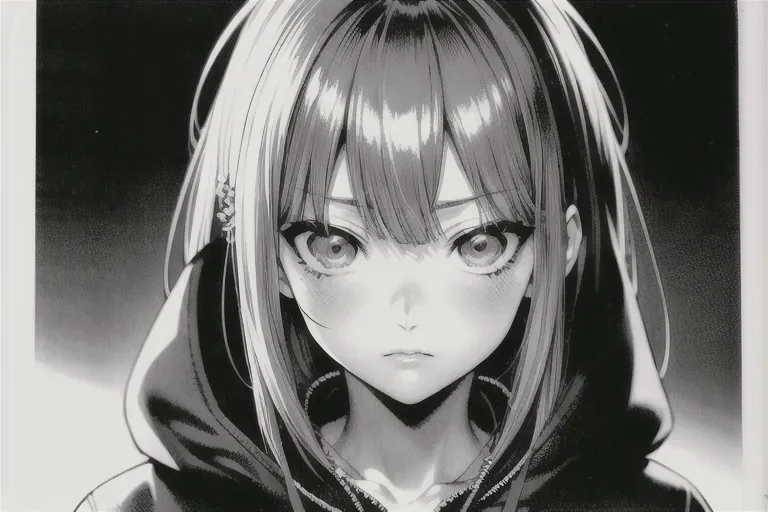 a close up of a person wearing a hoodie, cyberpunk anime girl in hoodie, beautiful cyberpunk girl face, hyper detailed manga drawing, striking manga artstyle, striking detailed artstyle, cyberpunk anime art, range murata yoshitaka amano, intricate manga drawing, digital manga art, detailed manga style, black and white manga style, black and white manga,((( q hayashida, horror manga, by Takeshi Obata, by Taro Yamamoto, inspired by Takeshi Obata, by Junji Ito, kazue kato, art style of junji ito, sui ishida art manga, sui ishida)))