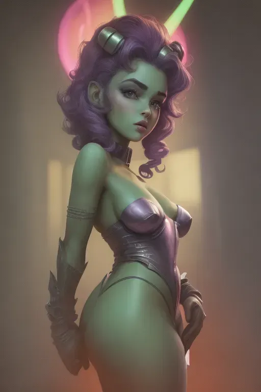 Retro sci fi, 1950s, atompunk genre, alien princess, damsel in distress, green and purple skin, beautiful mid dark curly hair, alien antenna on head, dark eyebrows, blue eyes, soft cheeks, small nose, full pink lips, small pointy breasts, mid build, curvy, thin waist, full thighs, thicc ass, aroused clit, throbbing anus, half naked, silver gown, exposed ass and pussy, captive, ass facing me, submissive, wanting sex, Disney animation, high definition, 4k quality, cinematic lighting, great shading, excellent detail, five fingers per hand, two arms and legs.