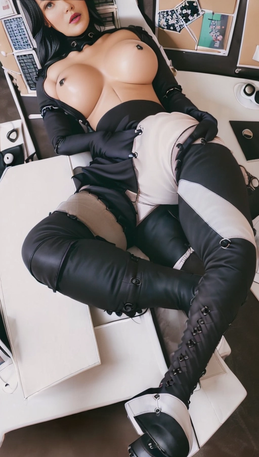(A highly detailed 8k photograph of a Asian woman in sexy poses:1.8),(realistic skin:1.8),(pores:1.6),(Lily:1.6),(fair skin tone:1.4),(brown hair),(realistic soulful blue eyes:1.4),(beautiful realistic delicate hands with long tapered fingers:1.2),(masterpiece:1.8),(perfect exposure:1.6),(HDR:1.2),(film grain:1.6),(soft ambient lighting),(,firm ass,long neck,light freckles,(forty six inch chest:1.6),(twenty eight inch waist:1.6),(forty inch hips:1.6),(six feet tall),(lithe athletic build),(firm and perky d cup breasts:1.2), (slight smile:1.4),(short pigtails:1.4),Shot Angles - eye-level shot,<lora:dpmg_wet_hair:0.2>,(high delicate cheekbones:1.6),dimples,small chin,(see-through white shirt,Only fans aesthetic:1.6),(her blouse wide open,exposing her small breasts:1.8),(tight black nylon thigh high stockings:1.6),(black doc martens thigh boots:1.5),(crowded office:1.6),(realistic background:1.6),massive thighs,skinny waist,vagina
