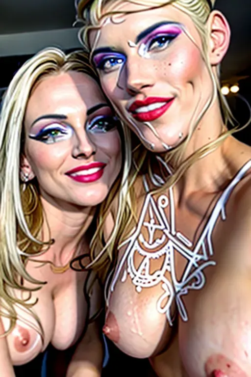 best quality, masterpiece, 1girl, 1boy, sex, nsfw, dpmg_cowgirl_v1, ponytail, blonde hair, large breasts, mature, naked, perfect breasts, blushing, freckles, open mouth, visible breath, creampie, orgasm face, gamer girl, headphones, mature, lipstick, big lips