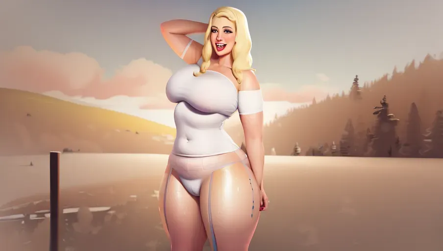 a digital painting of a happy ussbbw fat blonde woman