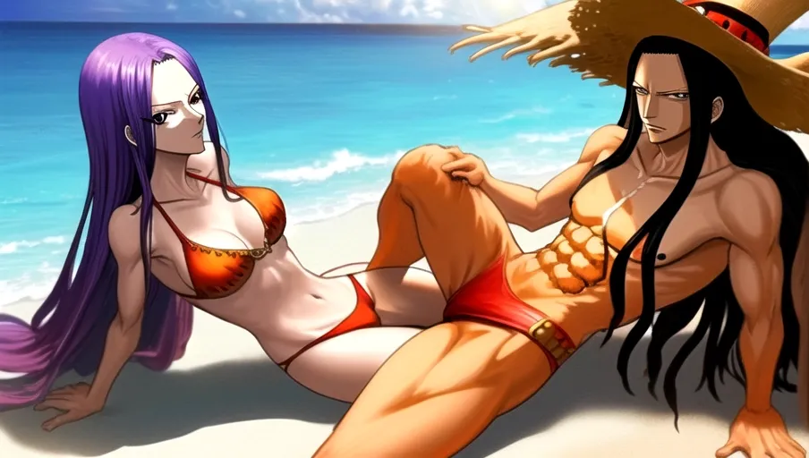 boa hancock one piece, jack o pose, beach, bikini