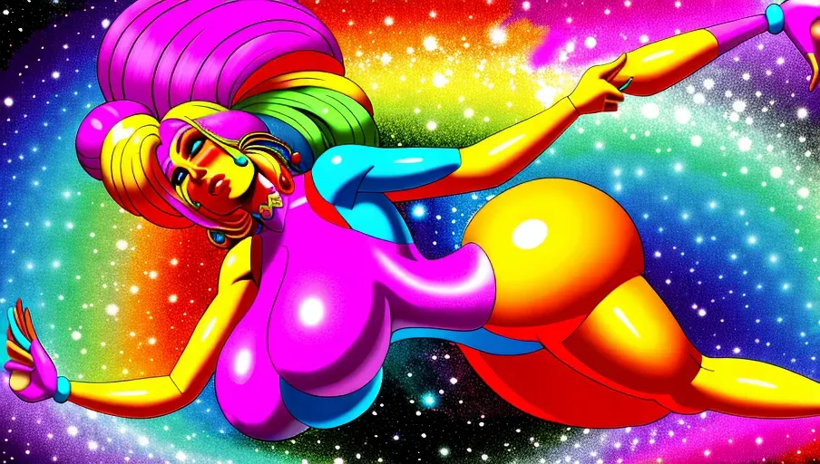 8k High resolution artistic photography of dancing queen, psychedelic, big breasts, big butt,