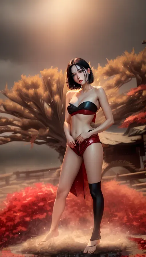 1girl, full body, detailed face::5, beautiful::5, attractive::5, sexy::5, flawless::5, shapely::5, sensual, dirty::5, fatal, lethal, deadly, hurt::5, bruised::5, feudal japan::5, japanese , seductive, surprised, startled, stunned, attacked, ambushed, assaulted, frightened, terrified, alarmed, scared, spooked, panicked, fearful, terrorised, moody lighting::5, night::5, short hair, dark hair, black hair, parted hair, almond shaped eyes, eyes open::5, eyes wide::5, eyes wide open::5, thin lips, solo , masterpiece, ultra high res, professional, photo referenced::5, 23 years old, young adult::5, slim, pale skin, kimono, dark red kimono, saliva, saliva dripping, summer, thin clothing, sweat, sweaty skin::5, shiny skin::5, purple eyeliner, small breasts::5, pain::5, head tilt, mouth open, mouth agape, parted lips, bending, bent, 1 character, bags under eyes, feet, foot, dorsal, bare feet, barefoot, blood::5, bleeding::5