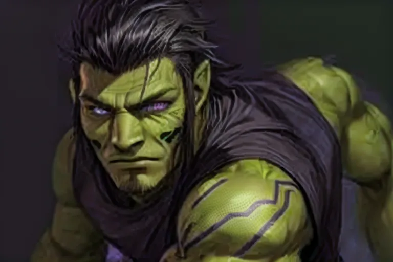 Muscular male, (((green skin))), black tribal tattoos, long black hair, purple eyes, cheerful, gray shirt, gray pants, futuristic clothing, alien, sfw, headshot, masterpiece, absurdres, ((((solo focus)))), 8k, perfect edges, ultra realistic, perfect anatomy, low light, perfect face, fine details, realistic shaded, realistic body, photoshoot, male
<lora:dpmg_add_detail:1>