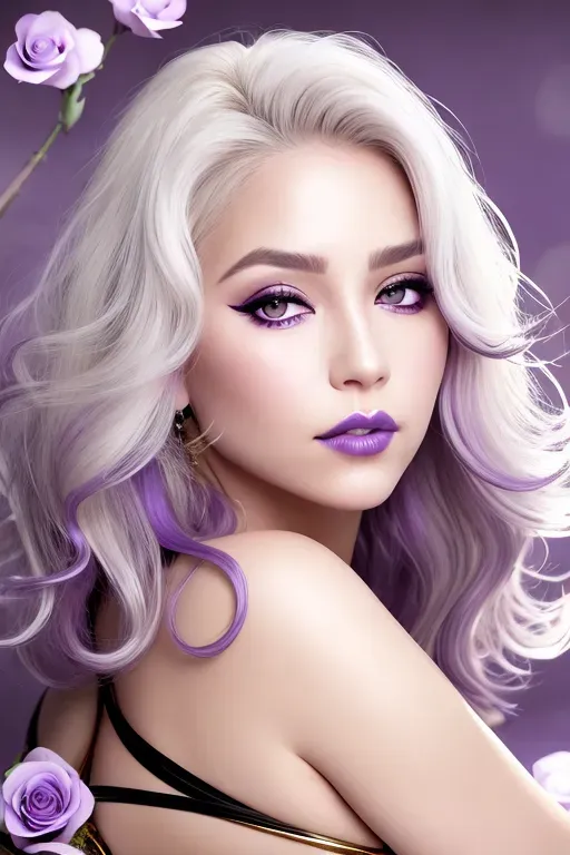 super high-resolution photograph, sharp focus, pretty girl, (((((anatomically correct hands))))), evening, high quality image of a beautiful woman, makeup, ((((rose petals)))), (((beautiful detailed makeup))), ((((highly detailed)))), sexy, (((((tea ceremony))))), ((((formal kimono)))), ((((realistic)))), ((((flowers)))), leather, ((((anatomically correct)))), thin shape, strong, eyes open, mouth closed, ((((highly detailed )))), best quality, dominant, flirty, anatomically correct, very windy, sexually provocative, windblown hair, close up, curvy, hi-heel shoes, painted fingernail polish, sultry indifference expression, super clear picture, full lips closed, beautiful, face, beautiful pouting lips, sexy, ((((wavy white and purple hair)))), photorealistic, black chocker, gold bracelets, gold anklet, red lipstick, accent makeup around eyes, beautiful well-formed green eyes, 30 years old, subtle collarbones, smooth skin, medium breasts, best quality, ultra-HD, 8k resolution, flowers, ultra realistic, cinematic lighting, hyper-ornate details, highly detailed, romantic, 4 slender fingers, 1 thumb, charming, professional, very smooth skin, no imperfections, black diamond engagement ring, wedding ring, mouth closed, open eyes, fingernail polish, windy