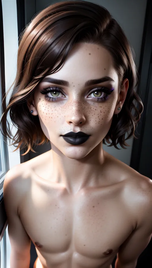 photorealistic, 8k, accurate face, (((detailed face))), (((replicate inspiration face))), freckles, black lipstick, brown hair,
nude, male body, female face, standing in window, offering sex services,