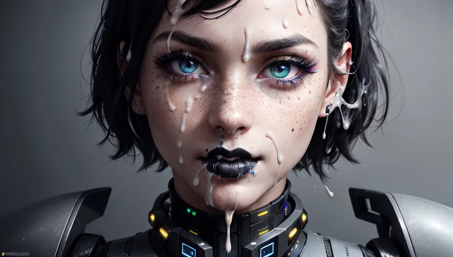 photorealistic, 8k, accurate face, detailed face, (((replicate inspiration face))), freckles, (black lipstick),robot slave, (cum slut:1.3), flat chest, (outfit), slut face, dynamic, 8K, digital photo, looking at you,