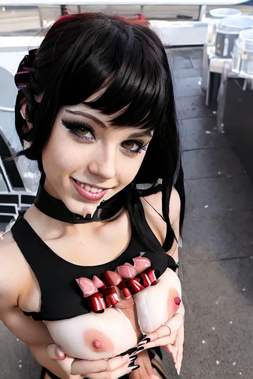 A high-quality erotic hyper-realistic, cosplay as black widow,<lora:dpmg_tit_fuck:0.8>, dpmg_face_cum_v1, titfuck, 1boy, cum on breasts, penis, realistic, solo_focus, tongue uncensored, outside, perfect pretty face, sexual smile,