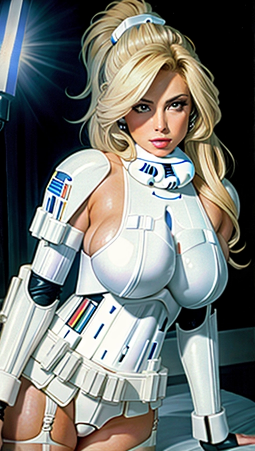 HDR. Kayla Kayden in an porn photo shoot. (Wearing a slutty Stormtrooper outfit:1.2). Highly detailed fabrics. Highly detailed skin texture. Very large breasts. Very realistic dynamic lighting. 1998