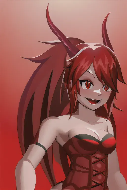 digital art, 25 year old, an devil, thicc, naked, red, plain background, daytime, studio light, happy, 8k, professional