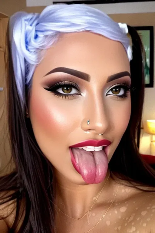 tongue, plump_lips, seductive, sexy, high_quality, pretty_face, selfie, cum_on_face