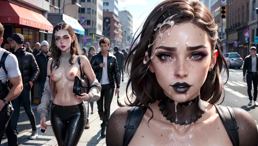 photorealistic, 8k, accurate face, (((detailed face))), (((replicate inspiration face))), freckles, black lipstick, grey eyes, brown hair, (((male body))), female face, humiliated, slutty outfit, makeup,
on a busy street, daytime, walk of shame, cum on face, covered in cum,