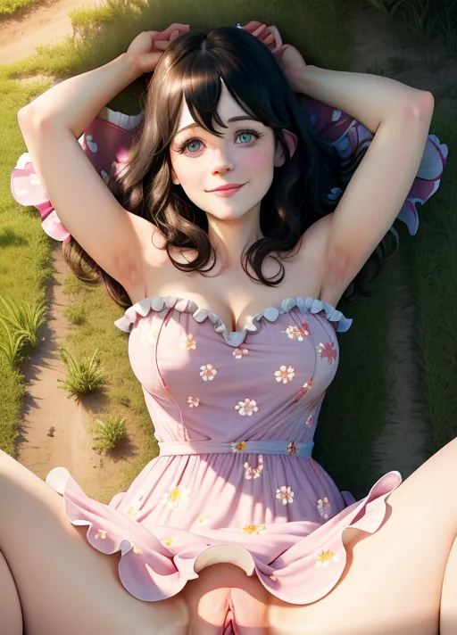 Zooey Deschanel, slim, fit, perky tits, wearing ripped up floral sun dress, torn up clothes, in love, naked, spreading legs wide, close up pov, anal penetration, lying on the floor, countryside, grass field, gaping, vagina, orgasm, aggressive horny look, antagonizing viewer, knowing look, smirk, flirty smile, cum in mouth, overflow,
