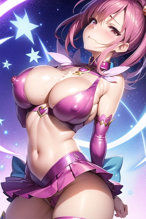 magical girl, (random face:1.2), (outfit:1.5), 8k, (erotic:1.4), nice (breasts:1.2) with nice nipples, dynamic scene, digital photo, (cum:1.1), (slut:1.3), simple background,