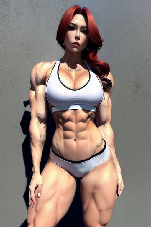 Bowsette, muscular, embarrassed, no panties, sports bra, tail, castle background
