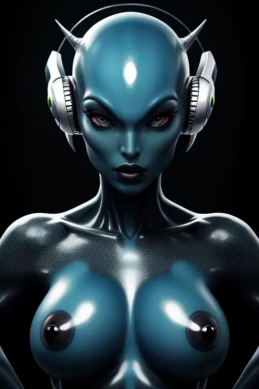 alien, Erotic portrait, sexual energy, captivating and artistic, dynamic pose, nipples