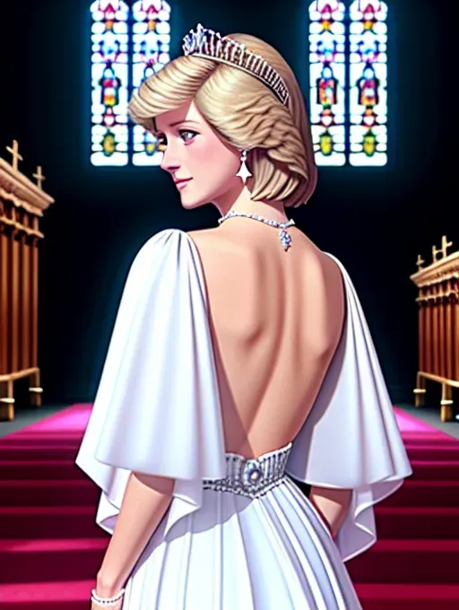 Hyperrealistic, photorealistic, (real princess Diana), (REAR VIEW) wide angle full body and face view from behind, crying PRINCESS DIANA (DOGGY POSITION),
In a church, (on the altar) shooting from a high point
Ultrarealistic
(Princess Diana) is right in front of me,
(pale white skin), (slim slender fit body),
(SMALL tits), ass exposed, anus open, (open shaved pussy exposed)
(Wearing Princess Diana White wedding gown and bridal veil), sapphire necklace, (wearing Princess Diana diamond tiara) cheap Chinese whore makeup,
(SMALL perky tits), pink nipples and areolae, head turned to look back at me, crying with orgasm on her face, looks directly at me, short blond hair, sapphire blue eyes,
(Taboo sex in church),
five slender fingers, blonde hair charming face with a sexy seductive look lips,blue eyes,curved eyebrows,pale skin,joyful necklace,highly detailed,sharp focus,,artstation,pixiv looks like a real photograph of real Princess Diana