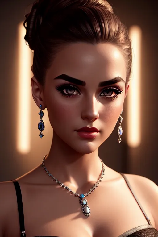 a digital art of,addison rae,indoor,five slender fingers,updo hair,charming face,beautiful lips,detailed large eyes,curved eyebrows,wearing necklace,sharp focus,ultra realistic,cinematic lighting,cgsociety,professional