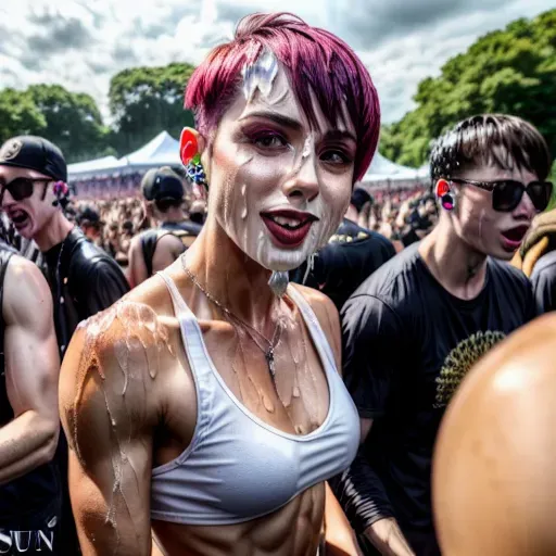metal festival, crowd,
greedy, Facial cum, dpmg_face_cum_v1,dancing,moshpit,
solo, ((drunk)), drugged, wet clothes, goth, (piercing),
<lora:dpmg_muscle_girl:0.7>, fit, dyke, abs,
high cheekbones, pale, milf, (short hair),
Sweating,
<lora:dpmg_add_detail:1.0>, (best quality),
beautiful, masterpiece,