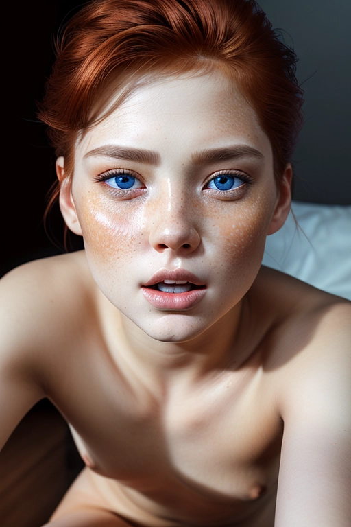 Masterpiece,perfect edges, ultra realistic, perfect anatomy, realistic skin texture, (soft natural lighting),(soft white glow),short red hair hair with great details,(((face photorealistic, highly detailed face,highly detailed photorealistic eyes,perfect hands))),(highly detailed photorealistic skin),(((me))),fair skin,(very light freckles),high delicate cheekbones,slightly upturned nose,blue eyes,selfie, highly detailed face,expression of sudden intense sexual pleasure, orgasming expression, climaxing expression