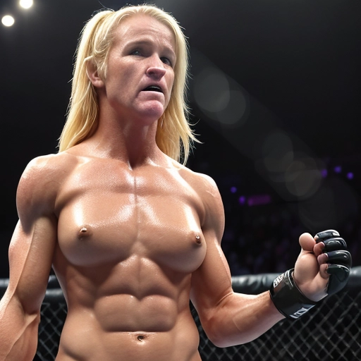 Holly Holm, Holly Holm from the UFC naked with a huge clitoris, big clit, big clitoris, fit, athletic, photorealistic, b-cup breasts, better breasts, puffy nipples, thin