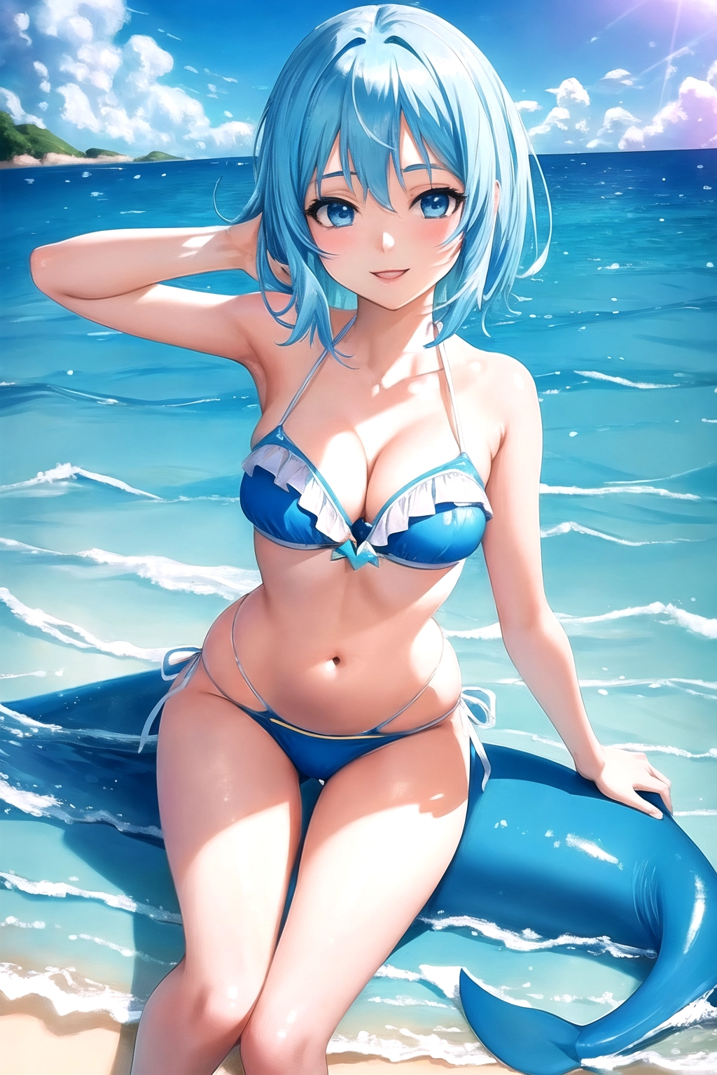 (high quality1.2), (detailed),.2) Vibrant artwork depicts Hololive Gawr Gura playing in the ocean, embodying the playful spirit of her character. Gura wags her big blue shark tail with enthusiasm, her tot body adorned in a white-blue bikini that complements the joyous atmosphere. A radiant smile graces her face, capturing the essence of pure delight in this Hololive-inspired masterpiece. In the style of Hololive, trending on Pixiv.,
<<((fix super perfect short White hair With blue highlights))>> << Big blue cute shark tail>> <<((Blue eyes))>> <<((fix super perfect arm hand full length curved fingers relaxed strong motion non-blur estimate average reference human hand.))>>, <<(Slightly fix sexy tot hands short slim body)>> <(fix super perfect sexy_pail_leg_feet_toe.)> <(minor fix pail thick thighs legs feet toe)> <(fix super perfect soft tot <<(A size)>> nipple boobs Camel toe)> <<(Slightly fix small boobs)>> <(fix super perfect eyebrow eyelet lips)> <<(fix super perfect smile happy)>> <fix super perfect Blue white bikini> <fix super perfect full length background)>
<(normal_De_blur_noise.)> <(normal_sharpen:1)> <(masterpiece:1)> <(lora:dpmg_add_detail:1)> ((lora:dpmg_3d_rendering:1)) ((fix lora:dpmg_translucent_skin.)) <(fix normal_clean_line_work.)> <(HD_normal_dark_shading.)> <(normal_global_illumination.)> <(realistic lighting.)> (normal_rule_of_thirds.) <(close up portrait.)> (hyper_realistic.) (post_processing.) <(unreal_engine.)> (8k.) (4k.) (octane-render.) (non-clothing Studio-Sunrise.) (non-clothing Studio CLAMP.) (Hellsing.) (Normal non-clothing Vocaloid.) (Normal non-clothing Black Rock Shooter.) (normal non-clothing Nintendo.) (normal non-clothing DOA.) (normal non-clothing dpmg_asian_aesthetic_v1),
(high quality1.2), (detailed), Vibrant artwork depicts Hololive Gawr Gura playing in the ocean, embodying the playful spirit of her character. Gura wags her big blue shark tail with enthusiasm, her tot body adorned in a white-blue bikini that complements the joyous atmosphere. A radiant smile graces her face, capturing the essence of pure delight in this Hololive-inspired masterpiece. In the style of Hololive, trending on Pixiv.,
<(minor fix super perfect background shadows.)> <(minor fix super precise motion estimation.)> <(fix all hair properties perfectly)> <(fix HD human skinny body hand fingers shark tail strong full length perfect position.)> <(fix all 3D perfect Vertices.)> <<Double pass.>>