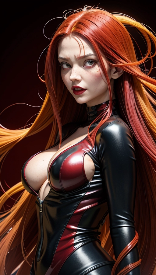 ((Burgundy red and yellow symbiote goo girl)), ((hair-raising symbiote)), ((burgundy red and yellow symbiote goo)), (((burgundy red long hair with yellow strands))), ((red and yellow symbiote goo suit)), (yellow strands), (((symbiote goo face))), (((((symbiote goo hair))), ((((symbiote goo face transformation)))), symbiote goo body