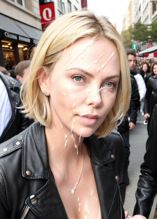 ( skinny slut Charlize Theron 30 years:1.42),
(accurate face, photorealistic face,perfect face,detailed face, beautiful eyes:1.45),
(facial, lot of cum on face, bukkake:1.7),
(wearing black leather jacket:1.2),
(on the crowded street, walking:1.2),(crowd:1.7),
dpmg_face_cum_v1,
<lora:bukkake:0.2>,
deviantart,
uncensored,
Photograph,
masterpiece