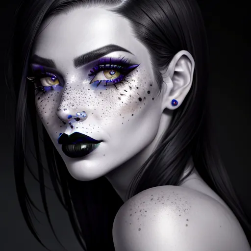 replicate inspiration face, black lipstick, freckles,