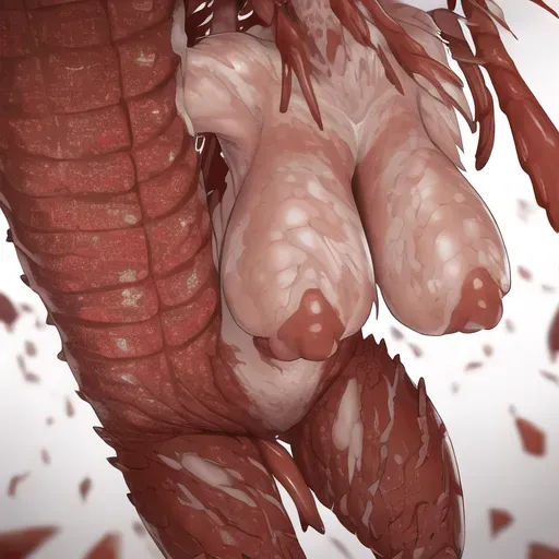 (((Woman breaking out of a hard red carapace))), (((woman trapped inside of a cracked red carapace))), (((woman standing in a hard red carapace))), (((shoulders blanketed in cracked red carapace))), (((hands peeling off hard red carapace))), (((head and chest emerging out of a red cracked carapace))),(((breasts covered in torn hard red carapace))), (((ribs shedding skin))), (((ribs shedding green scales))), (((arms molting out of red carapace))), (((arms and shoulders busting out of pale skin suit))), (((hands ripping off red cracked carapace))), (((hands tearing off dead skin))), (((legs and waist covered in hard yellow cocoon))), (((legs and waist inside red hard carapace))), (((legs and waist inside a red carapace))), (((hands tearing off breasts))), (((hands ripping off breasts))), (((hands shredding off breasts))), (subtle lipstick), thin lips, (gorgeous blonde), (pink skin), huge breast, (engorged nipple), (huge nipple), (big nipple),((showing torso)), exposed chest, ((highest quality)), ((top quality)), ((professional)), ((8k)),huge areola,big areola,engorged breast,puffy nipple,unrealistic breast size,slim waist,thin waist, (pleasured), huge tits,big tits,gigantic boobs,gigantic tits, (five slender fingers), large bracelet, (((pleasant face))), (((pretty face))), subtle smile, lips parted, squinting, heavy breathing, (((detailed face))), (((messy))), ((weird)), (((crumbling pieces of carapace))), (((chunks of carapace))), symmetric nostrils, (((lots of carapace))), (((pieces of carapace everywhere))), (((broken carapace plates on body)))