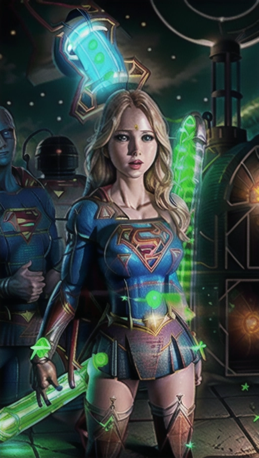 Tortured by Aliens, perfect nipples, (Very large Tits:1.3), (((((Supergirl)))), exhausted, covered in cum, (((raped by giant glowing green mechanical dildo:1.2))), creampied,