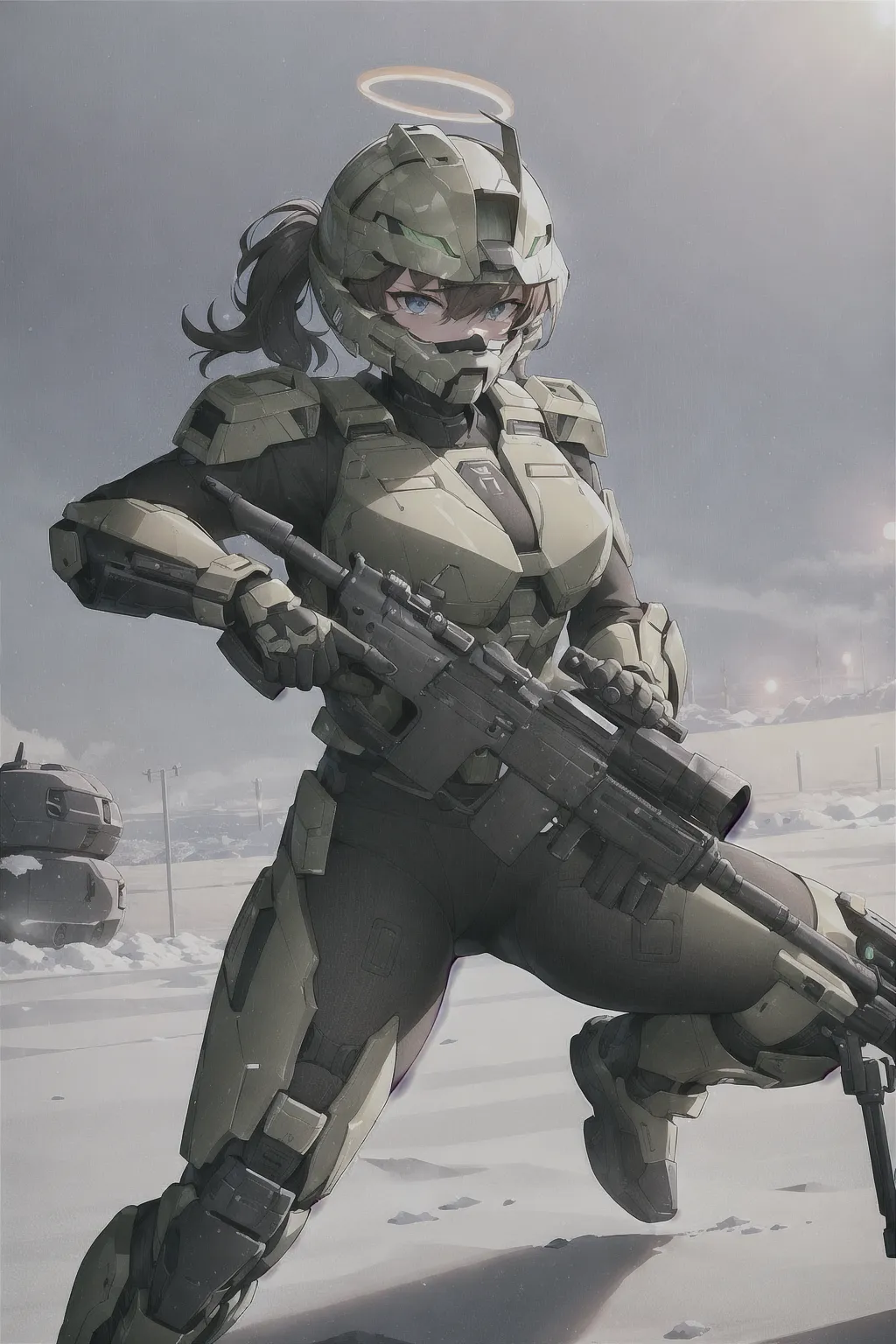 Dopamine Girl ((masterpiece)), halo spartan, helmet on, female, best
