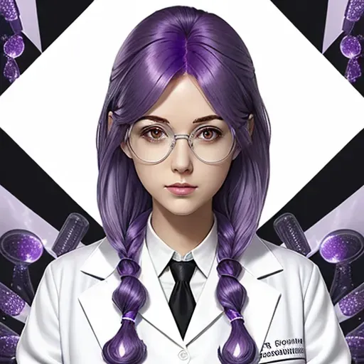 Dopamine Girl Scientist, female, purple hair, white labcoat, jgbMXQnLDzW