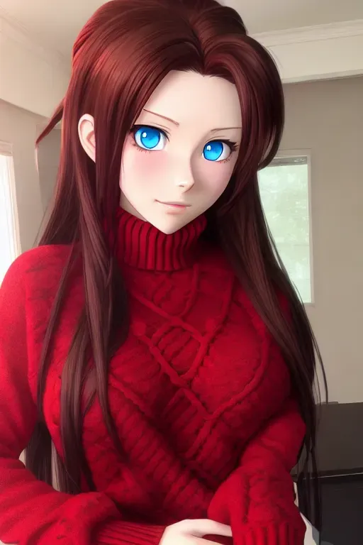 Rin tohsaka, brown hair, blue eyes, red sweater