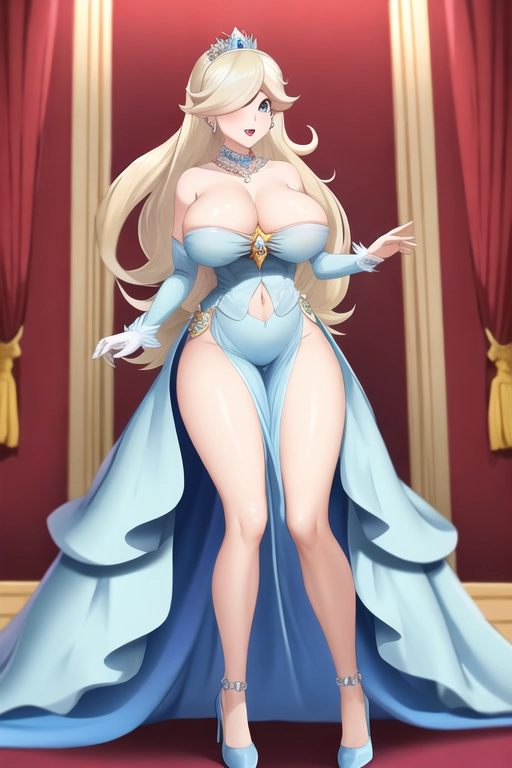Princess Rosalina wearing royal dress, saggy breasts