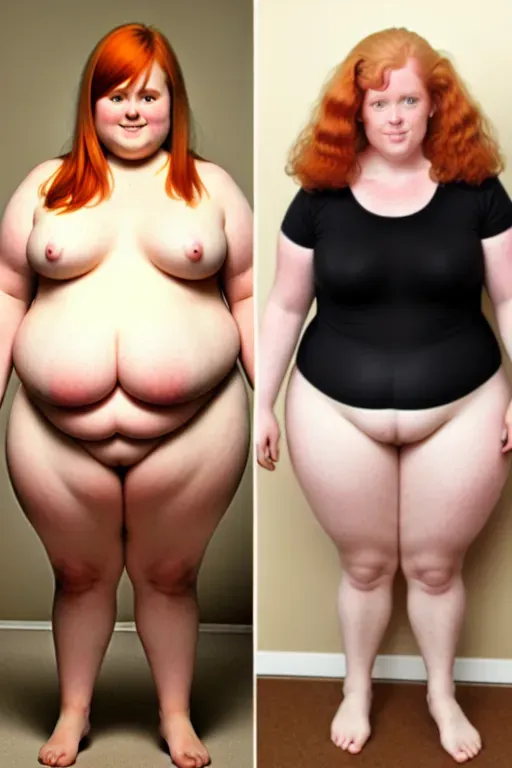 weight loss progress photos, obese to skinny, female, ginger hair