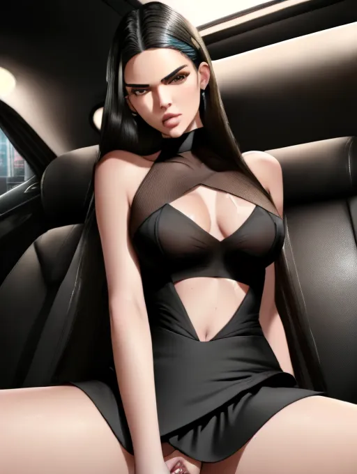 realistic 8k HD photograph, ((((Kendall Jenner))))(((accurate face))),(((getting out of the back seat of a limousine while sitting)))(((outside a nightclub at midnight))),((smirking lusty expression))(((wearing bodycon minidress)))(((lifting skirt to masturbate)))(((one leg raised)))(((leaking cum vagina)))(((flashing visible exposed vagina)))(((upskirt))),((very sexy sitting pose)),(((perky breasts))),(((very slender athletic body))),(((very long layered hair)))((undercut)), five slender fingers, beautiful face, beautiful lips,detailed large eyes,curved eyebrows,cgsociety,cinematic lighting,studio lighting,professional,editorial,<lora:dpmg_upshirt:1><lora:dpmg_middle_finger:1.5>, dpmg_awaitingtongue_v1