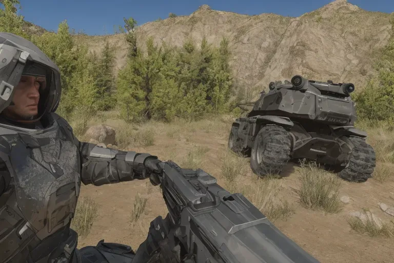 masterpiece x best_quality, weapons, armor, action-packed, photorealistic graphics, futuristic, power armor, pov, first-person perspective, armored, power armored, FarCry type, poles of corpses in the background, weapon viewport, first person viewport, first-person viewport, first person weapon view, first-person weapon view, futuristic tank, futuristic war vehicle, futuristic APC